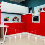 Комбинация белого с красным на кухне